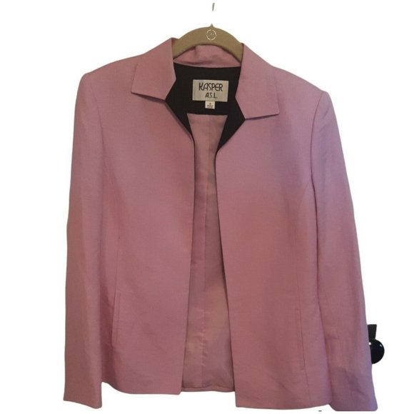 Kasper A.S.L. Blazer Jacket Size 4 Pink Linen Long Sleeve Career - Picture 1 of 9